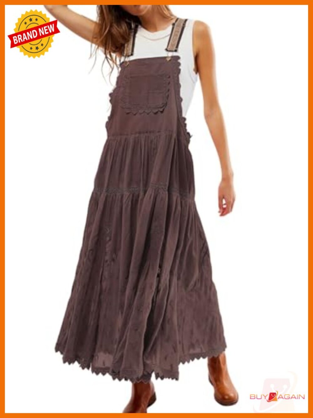 Women's Lace Embroidered Maxi Dress Adjustable Strap Tiered Swing